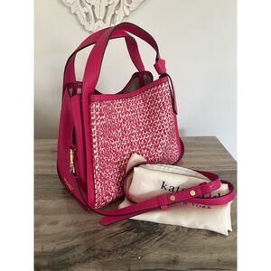 KATE SPADE Knott Raffia Tweed Med Satchel Crossbody Bag Wild Raspberry Pink